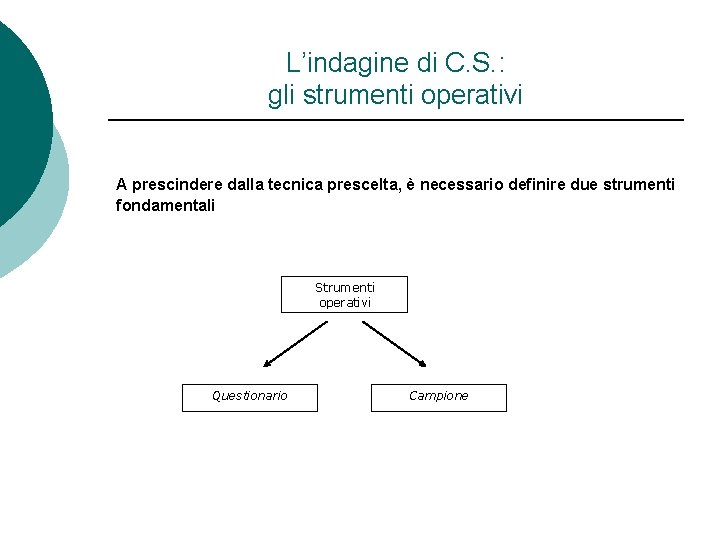 L’indagine di C. S. : gli strumenti operativi A prescindere dalla tecnica prescelta, è