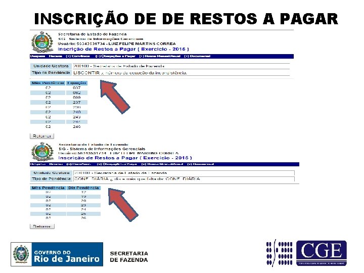INSCRIÇÃO DE DE RESTOS A PAGAR 