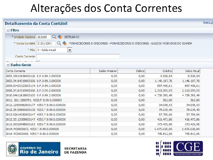 Alterações dos Conta Correntes 