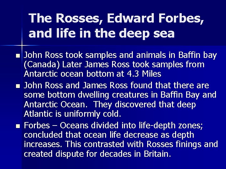 The Rosses, Edward Forbes, and life in the deep sea n n n John
