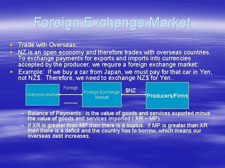 Foreign Exchange Market § Trade with Overseas: § NZ is an open economy and