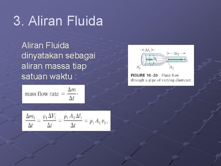 3. Aliran Fluida dinyatakan sebagai aliran massa tiap satuan waktu : 3. Aliran Fluida dinyatakan sebagai aliran massa tiap satuan waktu :