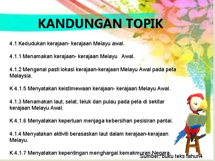 KANDUNGAN TOPIK 4. 1 Kedudukan kerajaan- kerajaan Melayu awal. 4. 1. 1 Menamakan kerajaan-