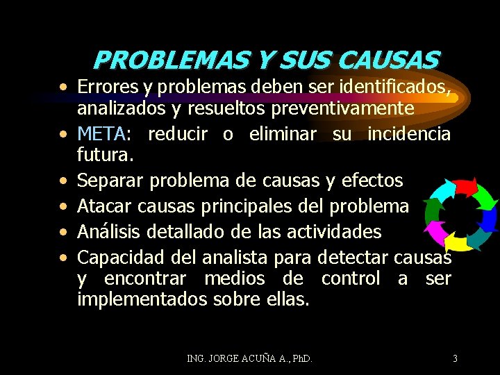 PROBLEMAS Y SUS CAUSAS • Errores y problemas deben ser identificados, analizados y resueltos