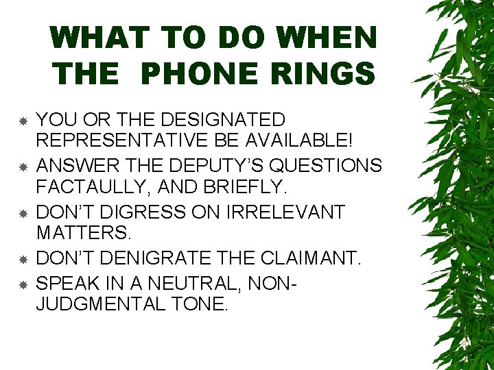 WHAT TO DO WHEN THE PHONE RINGS YOU OR THE DESIGNATED REPRESENTATIVE BE AVAILABLE!