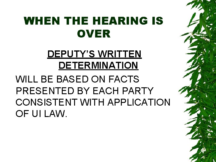 WHEN THE HEARING IS OVER DEPUTY’S WRITTEN DETERMINATION WILL BE BASED ON FACTS PRESENTED