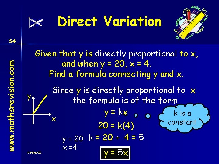 Direct Variation www. mathsrevision. com S 4 Given that y is directly proportional to