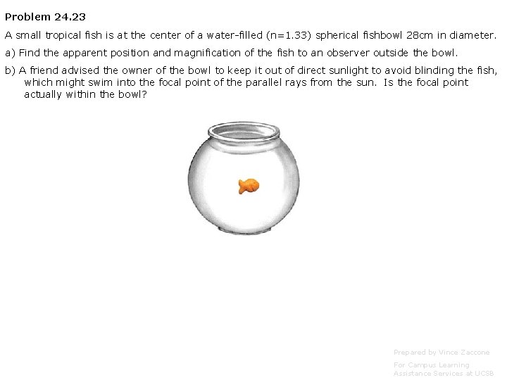 Problem 24. 23 A small tropical fish is at the center of a water-filled