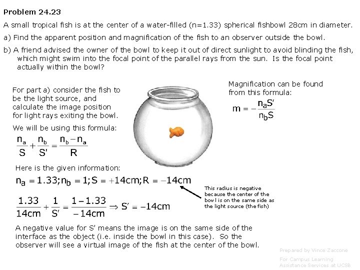 Problem 24. 23 A small tropical fish is at the center of a water-filled