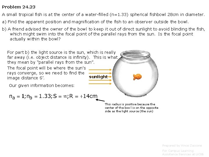 Problem 24. 23 A small tropical fish is at the center of a water-filled