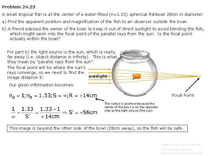 Problem 24. 23 A small tropical fish is at the center of a water-filled