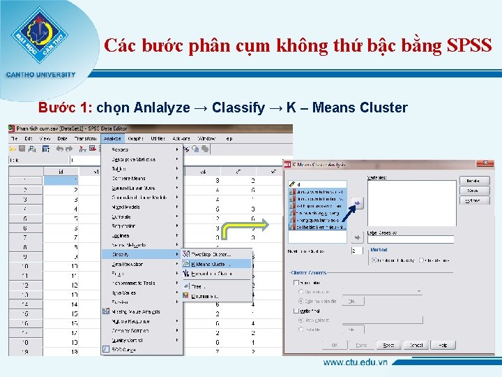 Các bước phân cụm không thứ bậc bằng SPSS Bước 1: chọn Anlalyze →