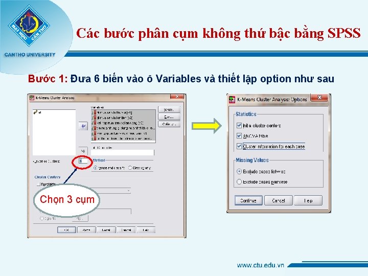 Các bước phân cụm không thứ bậc bằng SPSS Bước 1: Đưa 6 biến