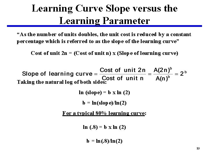 Learning Curve Slope versus the Learning Parameter “As the number of units doubles, the