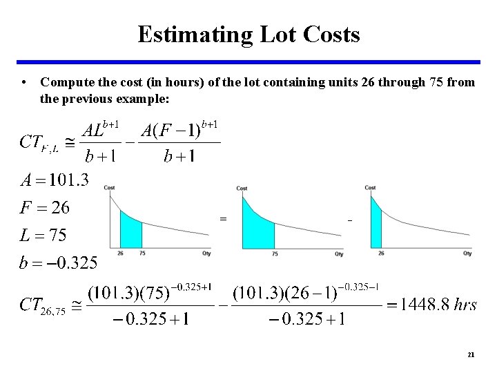Estimating Lot Costs • Compute the cost (in hours) of the lot containing units