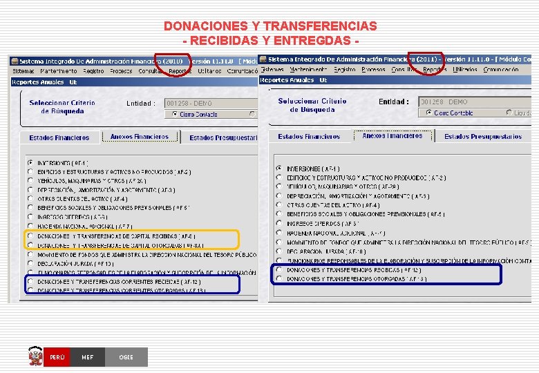 DONACIONES Y TRANSFERENCIAS - RECIBIDAS Y ENTREGDAS - PERÚ MEF OGIE 