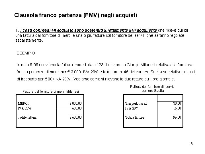 Clausola franco partenza (FMV) negli acquisti 1. I costi connessi all’acquisto sono sostenuti direttamente