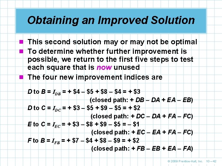 Obtaining an Improved Solution n This second solution may or may not be optimal