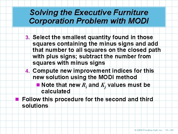 Solving the Executive Furniture Corporation Problem with MODI 3. Select the smallest quantity found