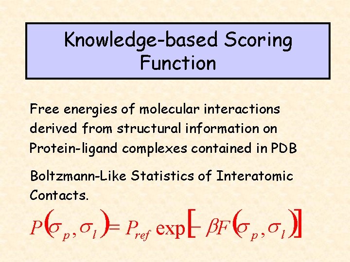 Knowledge-based Scoring Function Free energies of molecular interactions derived from structural information on Protein-ligand