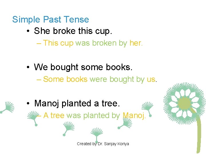 Simple Past Tense • She broke this cup. – This cup was broken by Simple Past Tense • She broke this cup. – This cup was broken by