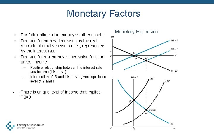 Monetary Factors • • • Portfolio optimization: money vs other assets Demand for money