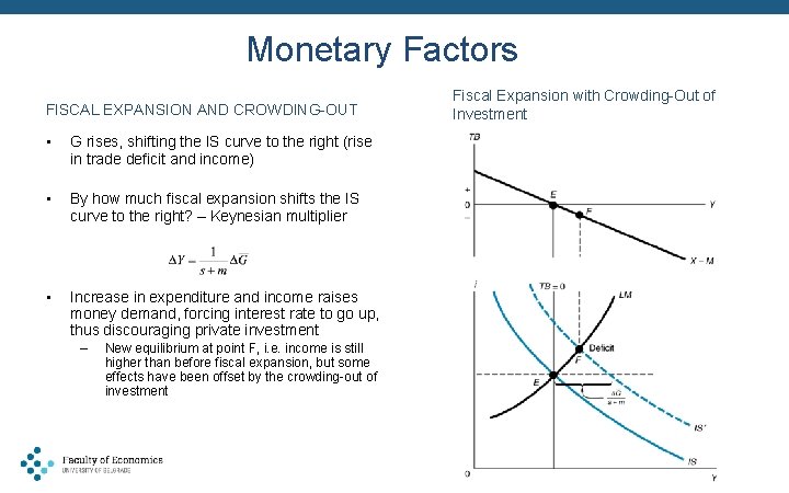 Monetary Factors FISCAL EXPANSION AND CROWDING-OUT • G rises, shifting the IS curve to Monetary Factors FISCAL EXPANSION AND CROWDING-OUT • G rises, shifting the IS curve to