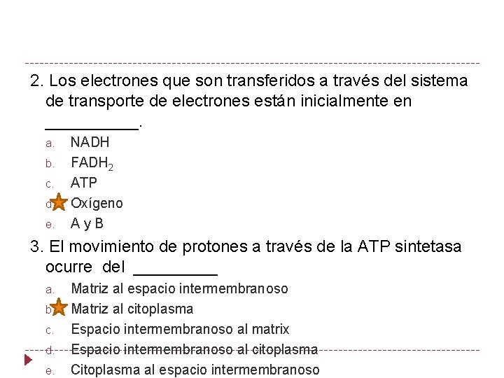 2. Los electrones que son transferidos a través del sistema de transporte de electrones