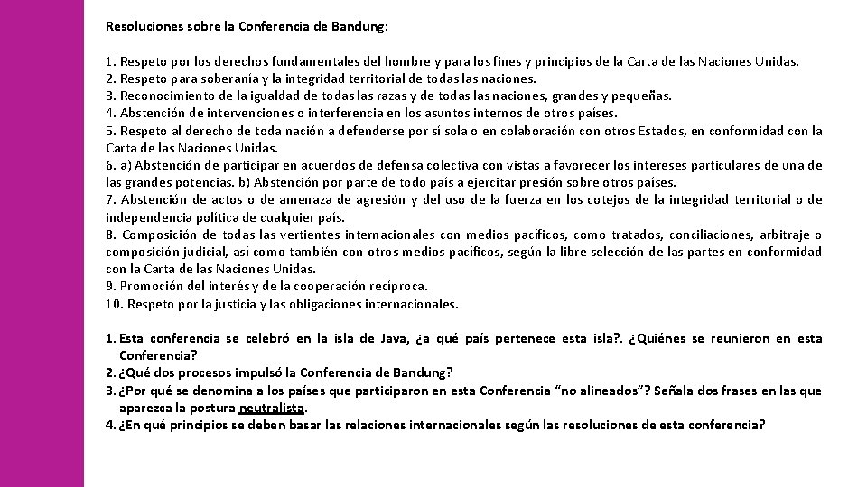 Resoluciones sobre la Conferencia de Bandung: 1. Respeto por los derechos fundamentales del hombre