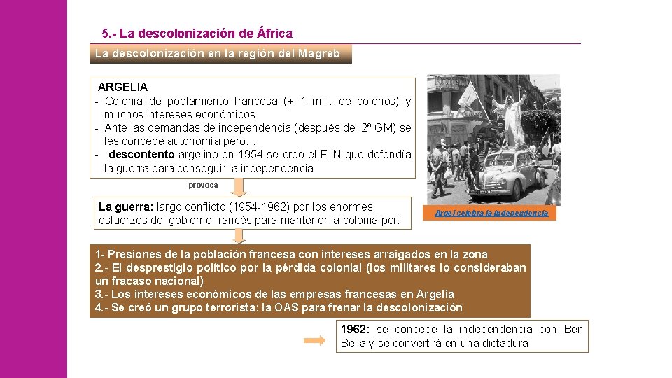 5. - La descolonización de África La descolonización en la región del Magreb ARGELIA