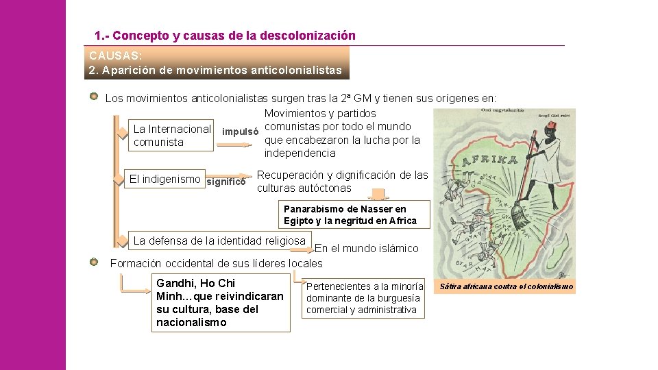 1. - Concepto y causas de la descolonización CAUSAS: 2. Aparición de movimientos anticolonialistas
