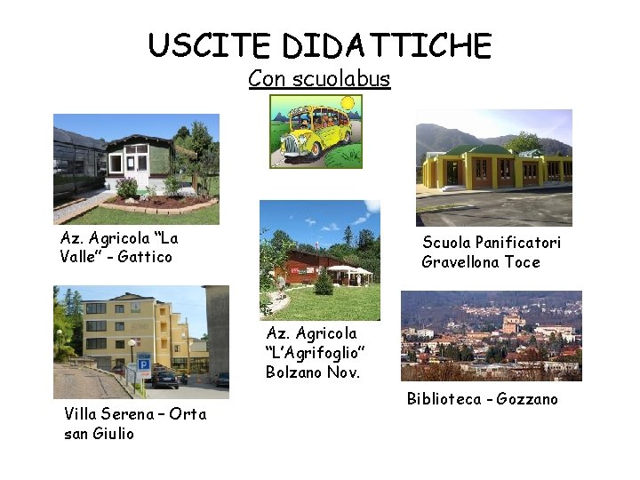 USCITE DIDATTICHE Con scuolabus Az. Agricola “La Valle” - Gattico Scuola Panificatori Gravellona Toce