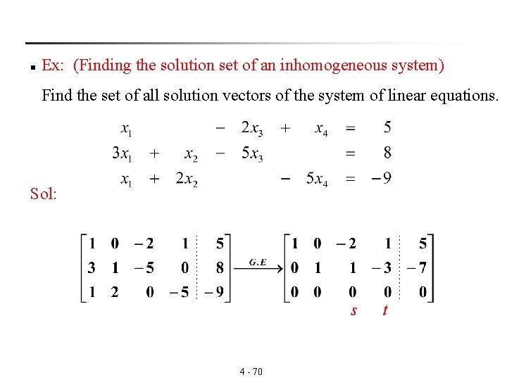 n Ex: (Finding the solution set of an inhomogeneous system) Find the set of