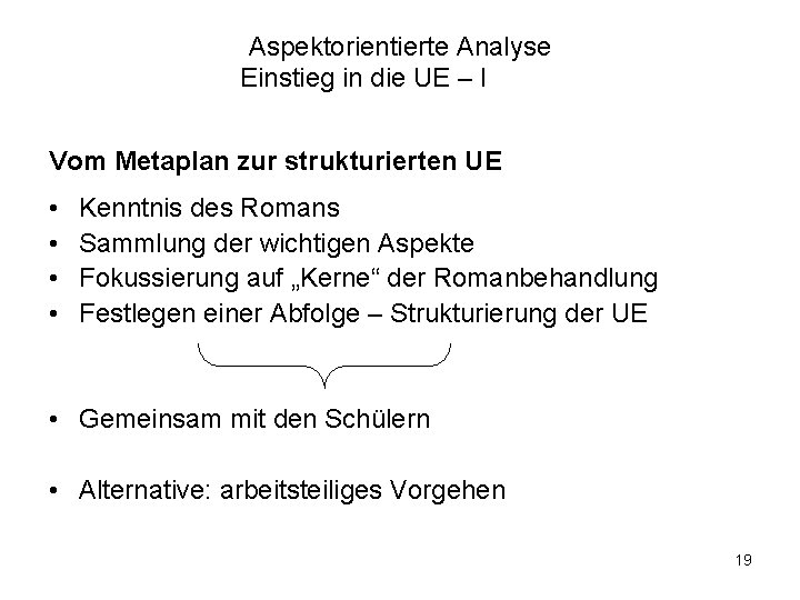 Aspektorientierte Analyse Einstieg in die UE – I Vom Metaplan zur strukturierten UE •