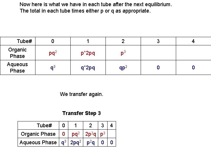 Now here is what we have in each tube after the next equilibrium. The