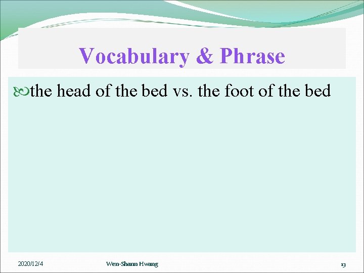 Vocabulary & Phrase the head of the bed vs. the foot of the bed