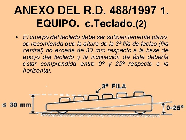 ANEXO DEL R. D. 488/1997 1. EQUIPO. c. Teclado. (2) • El cuerpo del