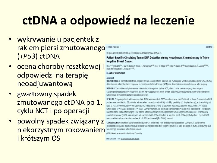 ct. DNA a odpowiedź na leczenie • wykrywanie u pacjentek z rakiem piersi zmutowanego