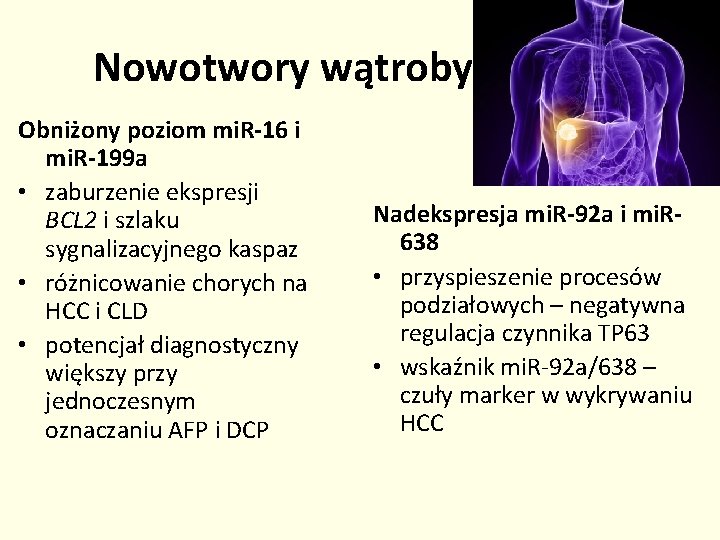 Nowotwory wątroby Obniżony poziom mi. R-16 i mi. R-199 a • zaburzenie ekspresji BCL