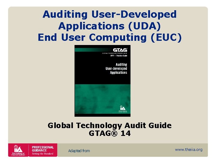 Auditing User-Developed Applications (UDA) End User Computing (EUC) Global Technology Audit Guide GTAG® 14
