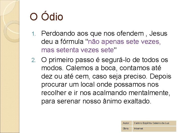 O Ódio Perdoando aos que nos ofendem , Jesus deu a fórmula "não apenas