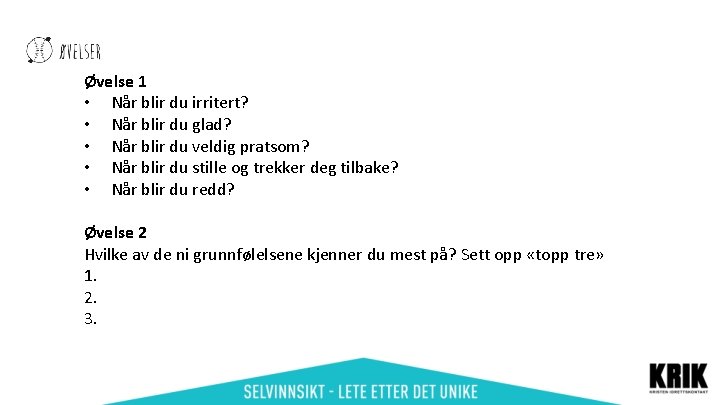 Øvelse 1 • Når blir du irritert? • Når blir du glad? • Når