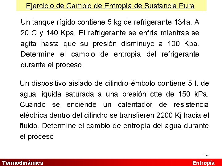 Ejercicio de Cambio de Entropía de Sustancia Pura Un tanque rígido contiene 5 kg