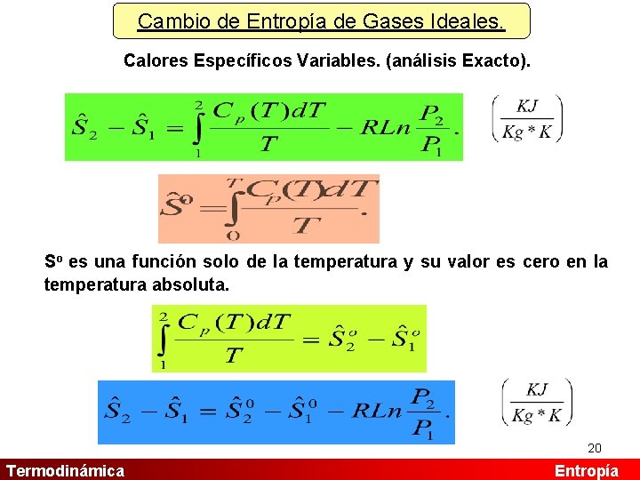 Cambio de Entropía de Gases Ideales. Calores Específicos Variables. (análisis Exacto). So es una