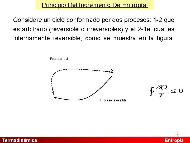 Principio Del Incremento De Entropía. Considere un ciclo conformado por dos procesos: 1 -2