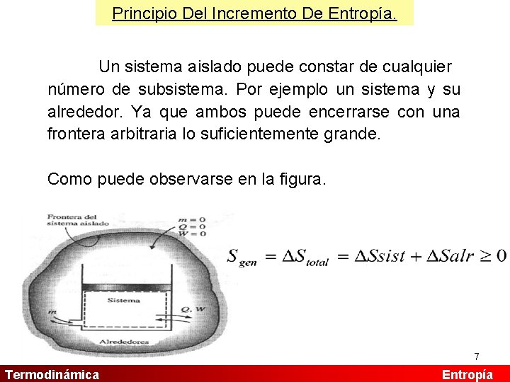 Principio Del Incremento De Entropía. Un sistema aislado puede constar de cualquier número de