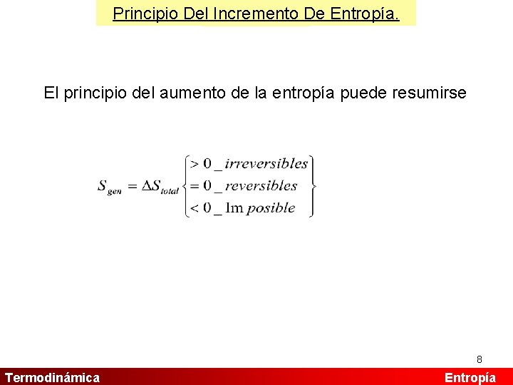 Principio Del. Introducción. Incremento De Entropía. El principio del aumento de la entropía puede