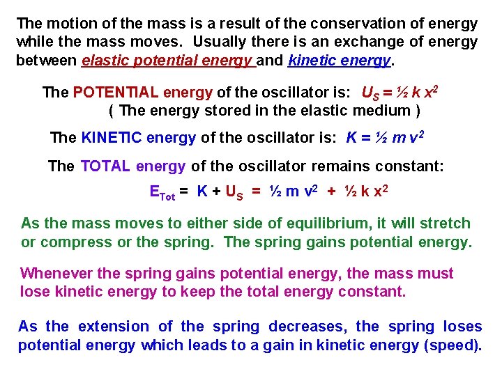 The motion of the mass is a result of the conservation of energy while