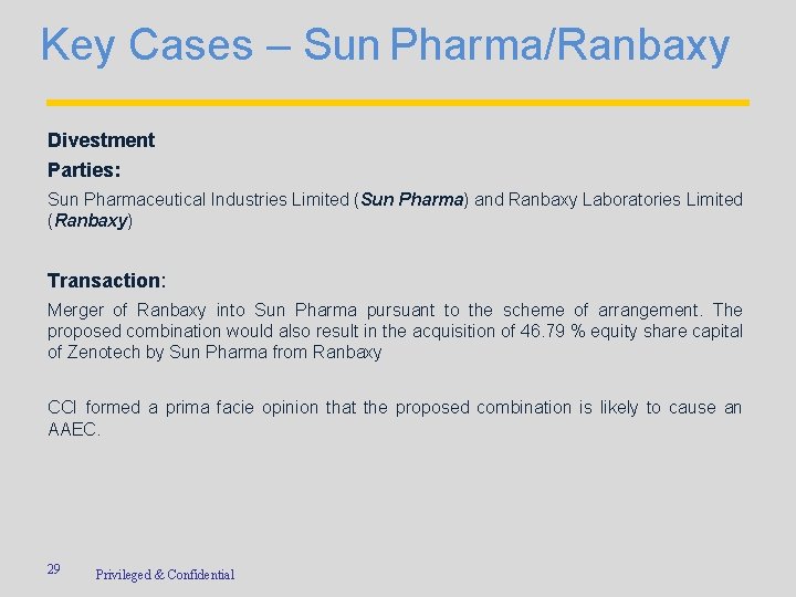 Key Cases – Sun Pharma/Ranbaxy Divestment Parties: Sun Pharmaceutical Industries Limited (Sun Pharma) and