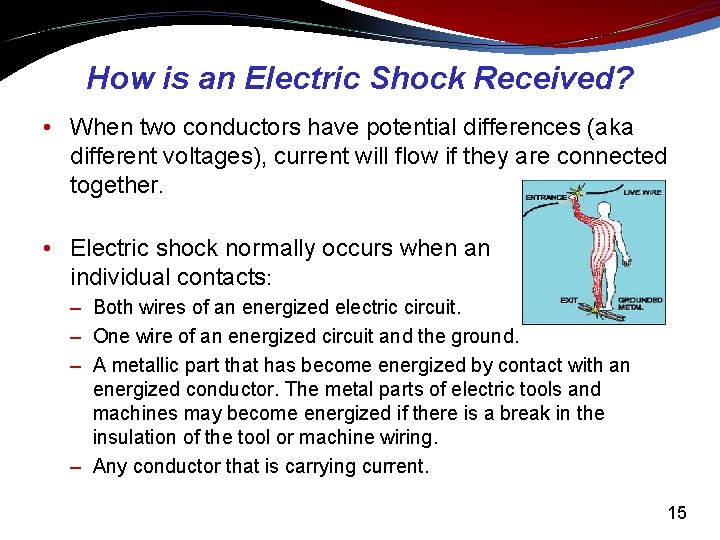 How is an Electric Shock Received? • When two conductors have potential differences (aka